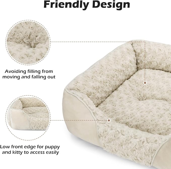INVENHO Small Dog Bed Rectangle Washable Orthopedic Soft Calming Sleeping Durable Pet Cuddler with Anti-Slip Bottom