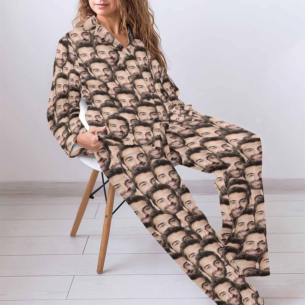 MyPupSocks Custom Face Pajamas for Women Set, Personalized Photo Long Sleepwear XS-XXL