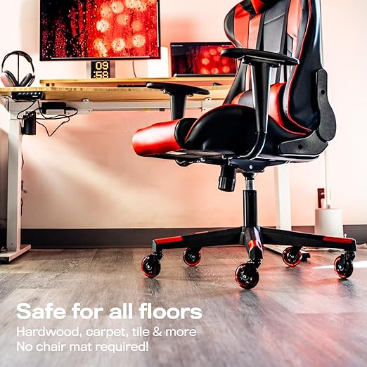 The Office Oasis Original Rollerblade Office Chair Wheels (As Seen On PBS) - Smooth & Quiet Casters - Safe for Hardwood Floors & Carpet - Easy Installation with Universal Fit - Set of 5 - Red