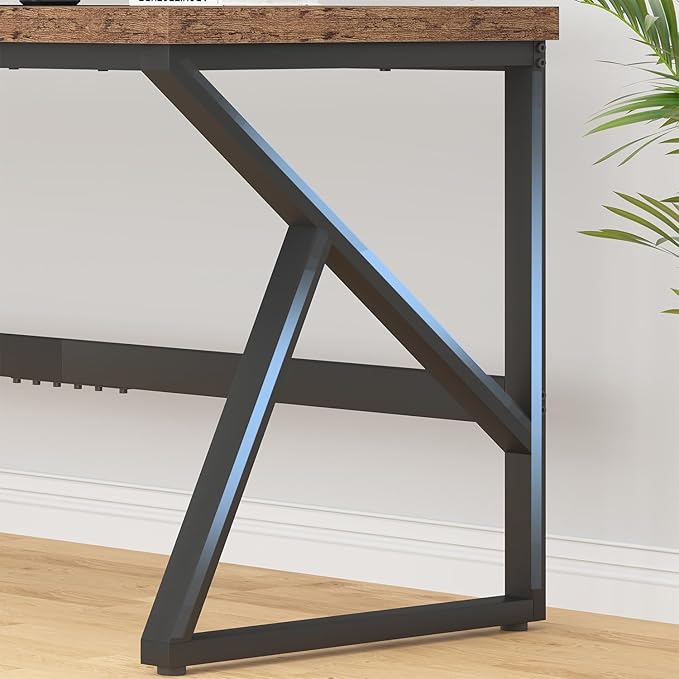 HSH Large Rustic Brown Computer Desk, 70 Inch Home Office Metal Wood Desk for 2 Person, Farmhouse Extra Long Writing Study Gaming Table, Bedroom Living Room PC Laptop Dual Monitor Desk