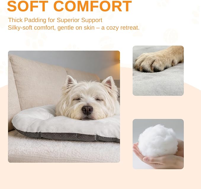 Washable Oval Small Dog Bed, Silver-Tipped High-Resilience, Light Gray | Non-Slip Bottom Prevents Sliding,Soft Plush Short Fur,Machine Washable Cushion,Ideal for Crates & Small Spaces,23"x17"x2.8"