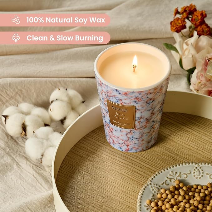 M&SENSE Solar Flowers Scented Soy Candle, 3 Wick Highly Scented 14.1 Oz 80H, Aromatherapy Christmas Gift for Women and Men