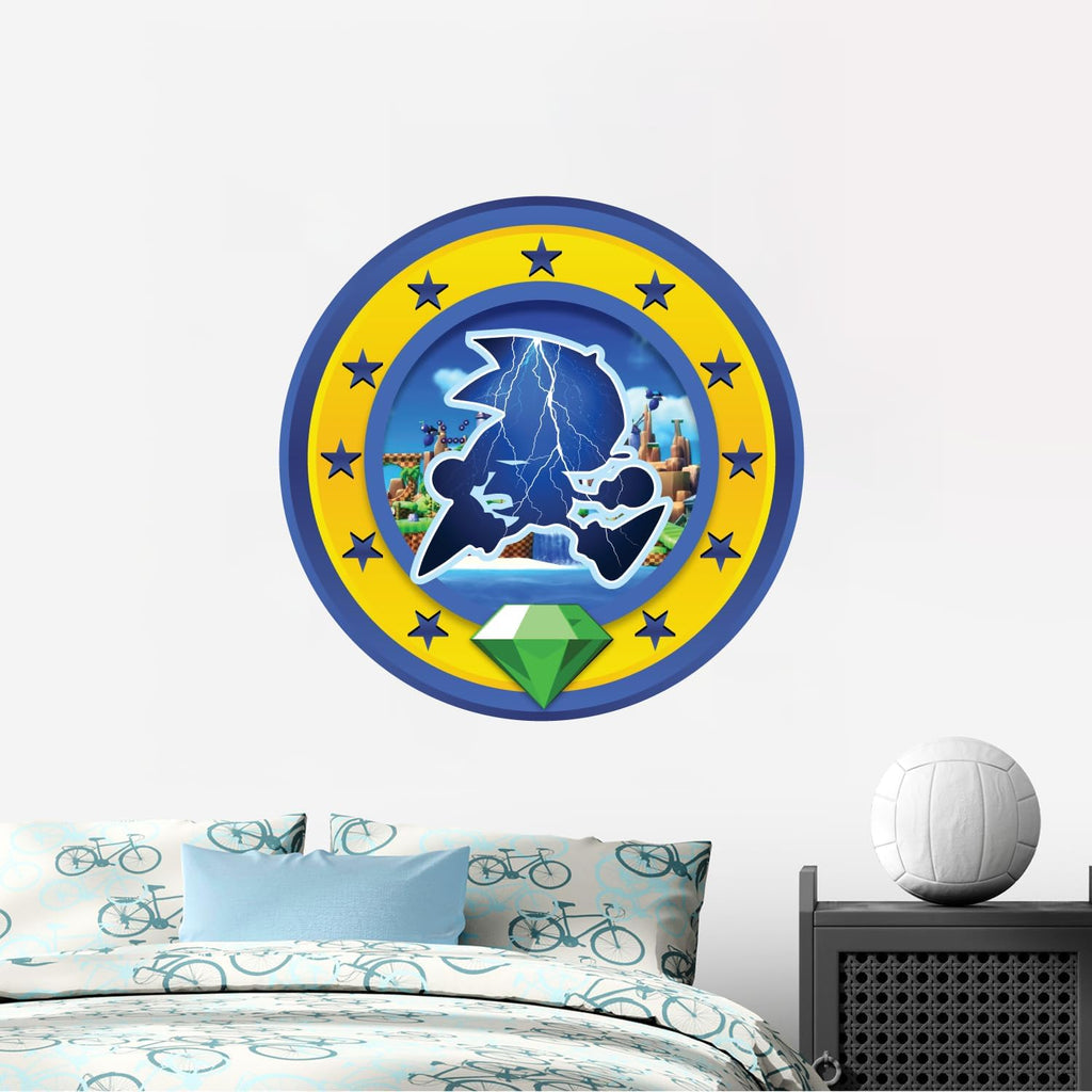 Speed Hero Wall Decal – Removable Vinyl Wall Art with Chaos Emerald Design – Gaming Room, Bedroom & Playroom Decor (Electric Hero)