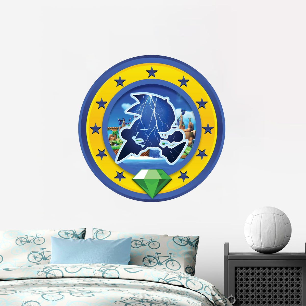 Speed Hero Wall Decal – Removable Vinyl Wall Art with Chaos Emerald Design – Gaming Room, Bedroom & Playroom Decor (Electric Hero)