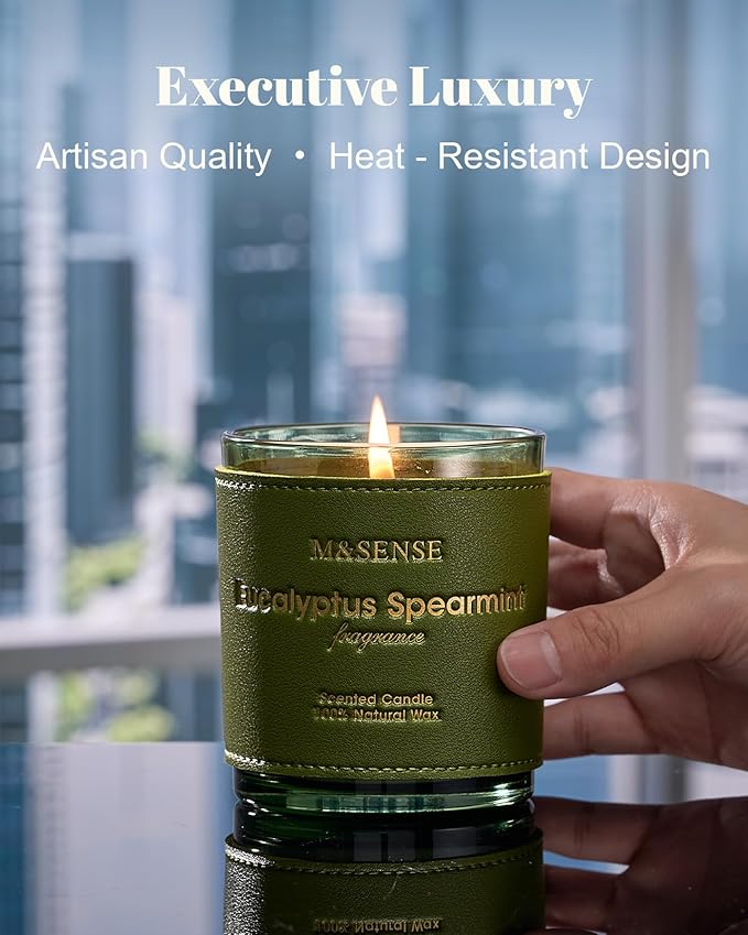 M&SENSE Eucalyptus Mint Scented Vegan Soy Candles, 10oz Long Burning 42-Hour Burn Time, Fall Winter Home Fragrance for Stress Relief, Calming, Meditation, Thanksgiving Christmas Gift for Women and Men