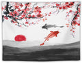 Houselerax Japanese Koi Fish Tapestries, Cherry Blossoms Asian Oriental Flower Branch Koi Fish Carp Tapestry Wall Hanging for Bedroom Living Room Office Decor 90"x60"