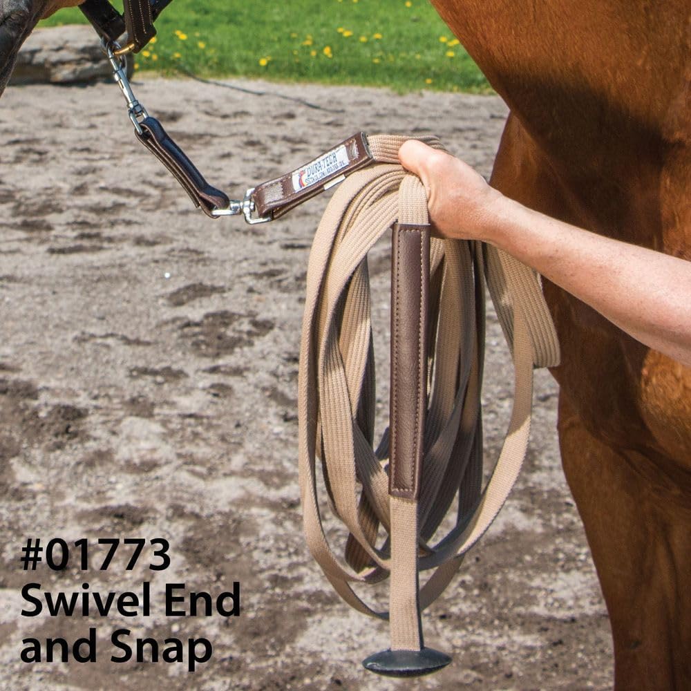 Dura-Tech German Web Cord Lunge Line for Horses | Soft Grip Ribbed Webbing | Lightweight & Durable | Nickel-Plated Snap or Chain Options | Lunch Line with Swivel End and Snap