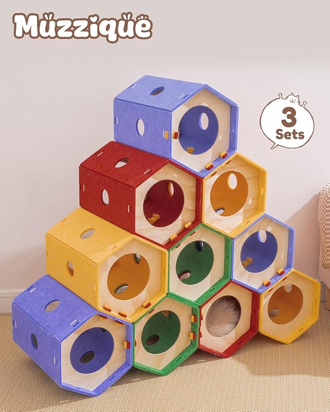 Cat Tunnel Bed, for Indoor Cats, DIY Transformable Pet Tunnel Tube, 8 Way Hiding Large Washable Kitty Play Toy, Puppy Circle House, Expandable Hideaway Peekaboo Kitten/Rabbit Cave, Hideout Cube, 1 Set