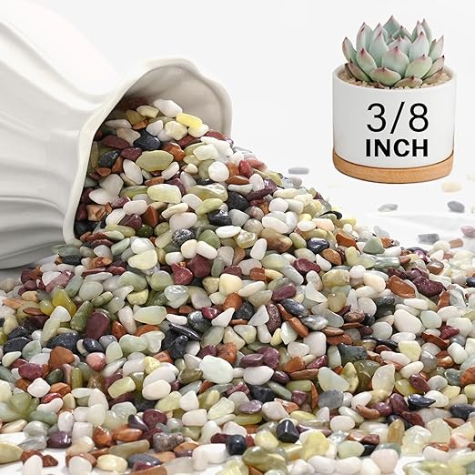 NUPICK 6 lbs Pebbles for Indoor Plants, 3/8 Inch Pea Gravel for Fish Tank, Polished Decorative Rocks for Succulent, Natural River Stones for Vases, Cactus, Landscaping, Bird Bath, Aquarium, Colorful