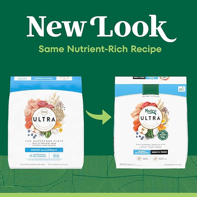 Nutro Ultra Adult Weight Management Dry Dog Food, Chicken, Lamb and Salmon Protein Trio, 30 lb. Bag