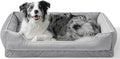 FAIRYPET Orthopedic Dog Bed for Medium to Large Dogs & Cats, Memory Foam Dog Bed with Washable Removable Cover, Top-Grade Dutch Velvet Fabric Pet Sofa Couch for Crate with Nonskid Bottom, Grey