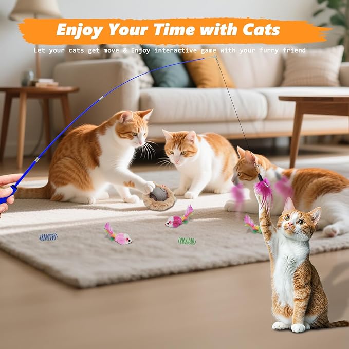 Cat Toys Pack, Interactive Cats Toys for Indoor Cat, Speedy Tail 2.0 Cat Toy, Teaser Feather Mouse Toy for Kittens (22PCS)
