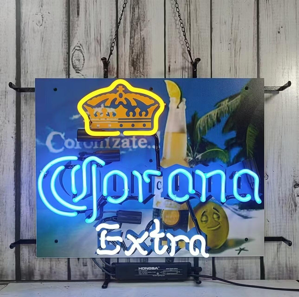 Neon Signs Beer Bar Bedroom Light Compatible For Corona Extra Crown Tree Glass Neon Signs for Office Hotel Pub Cafe Birthday Party Man Cave Neon Light Art Wall Lights 24 X 20 Inches