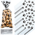Blulu 100 Pieces Dog Treat Bags Puppy Party Favor Pet Paw Cone Cellophane Bags Candy Heat SealableDog Paw Gift with 100 Pieces Silver Twist Ties for Pet Cat Treat Party Favor(Black)