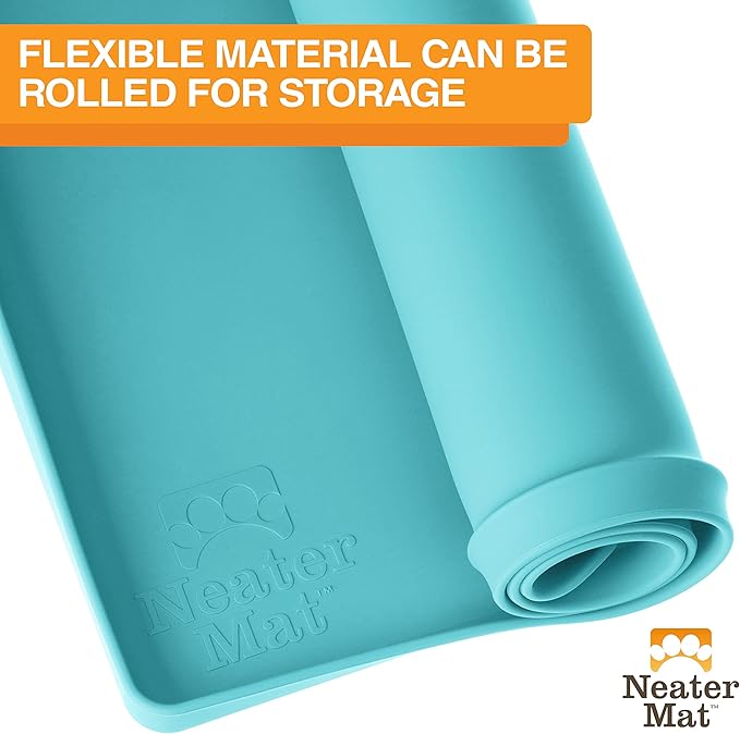 Neater Pet Brands Neater Mat Pet Mats for Food and Water, Cat & Dog Bowl Mat Waterproof Silicone, Feeding Tray, Dog Food Mats for Floors, Placemat w/Raised Edge for Under Bowls, 32" x 24", Aquamarine
