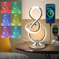 Modern Spiral Table Lamp, 7 Colors 10 Light Modes LED Nightstand Small Lamp with USB C+A Ports, Touch Dimmable Lamps for Living Room Bedroom Bedside, Unique & Cool Lamps,Silver