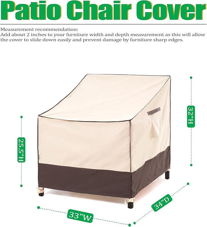 F&J Outdoors Patio Chair Covers Waterproof Anti-UV Outdoor Dining Chair Cover, 33" W x 34" D x 32" H, 2Pack