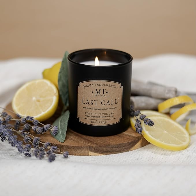 Manly Indulgence Last Call Scented Candles for Men, Premium Soy Blend Wax, 45H Burn, Candles for Home Scented, Gift-Ready Packaging - Made in The USA