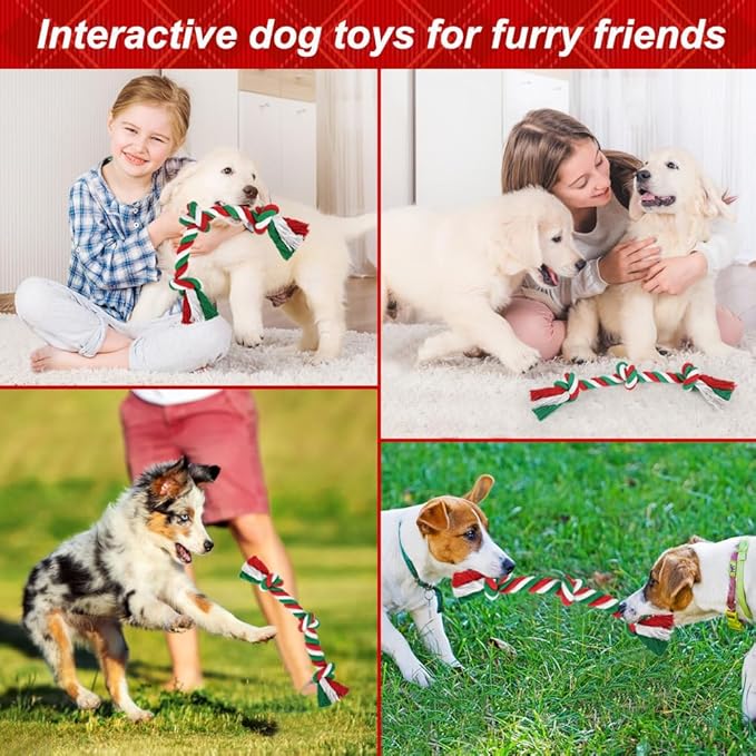 SZEE Dog Rope Toys, 14 in 3 Knots Chew Rope for Medium and Small Dogs, Natural Cotton Pull Toy for Tug of War and Teeth Cleaning (Red)