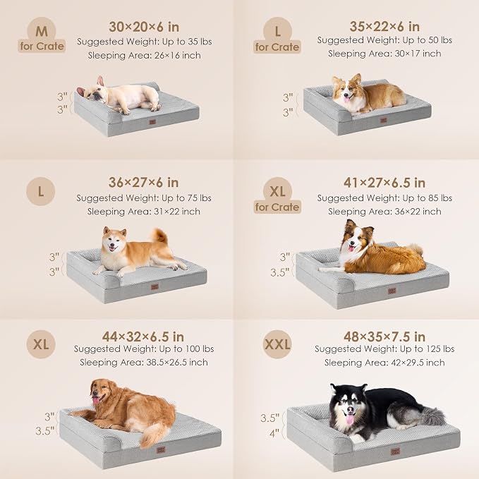 EHEYCIGA Memory Foam Dog Bed, Large Size Orthopedic Dog Bed, Grey | Washable Removable Cover, Waterproof Flat Pet Sofa Couch with Nonskid Bottom, 44x32x6.5