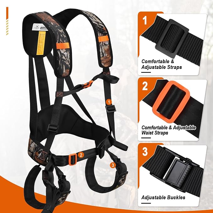 Tree Stand Harness, Hunter Safety System with Whistle Aid, Adjustable Lightweight Hunting Harness for Hunting M/L/XL