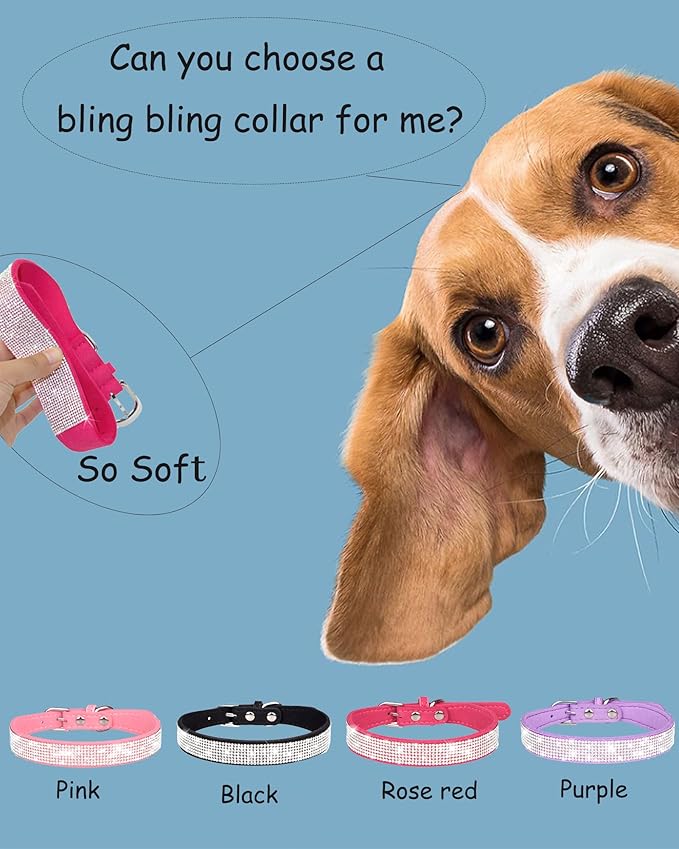 Bling Dog Collar for Small Medium Large Dogs, Rhinestone Dog Collars for Girl and boy Dog, Diamond Puppy Collars, Adjustable Leather Suede SOFE Cat Collar (S(10.6"-13"/27CM-33CM), Pink1)