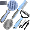 Dog Brush for Shedding,7 PCS Pet Grooming Brush Kit to De-fur & Hair Slicker Deshedding Brushes with Undercoat Rake Comb Bath Brush&Nail Clipper for Grooming Short Long Haired Dogs Cats Blue