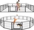 Dog Playpen Outdoor Extra Wide 16 Piece Panels Heavy Duty Dog Fence 24" Height Anti-Rust with Doors Portable for RV Camping Yard, Total 29FT, 68 Sq.ft, Snowy Black