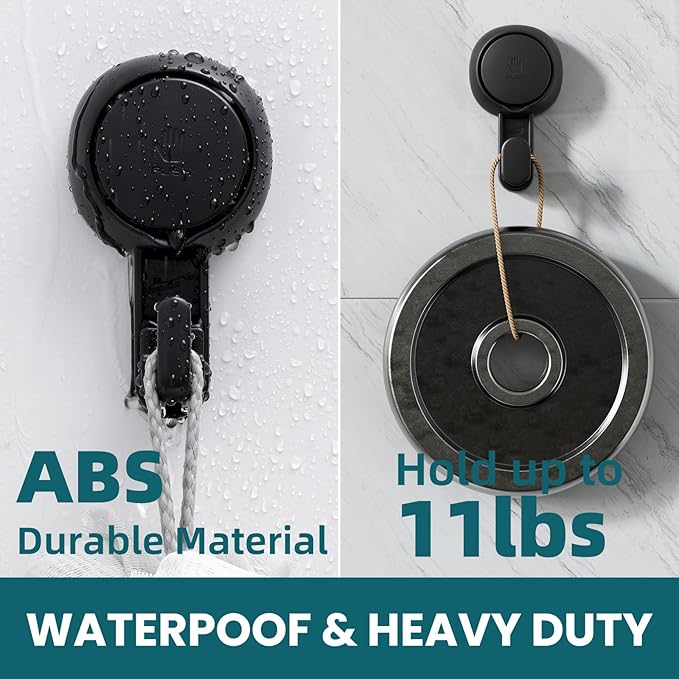 TAILI 4 Pack 360° Rotatable Powerful Suction Cup Shower Hooks for Towel, Loofah, Damage-free Hanging Versatile Wall Hooks for Inside Bathroom, Decoration, Removable Suction Holders, Easy to Use, Black