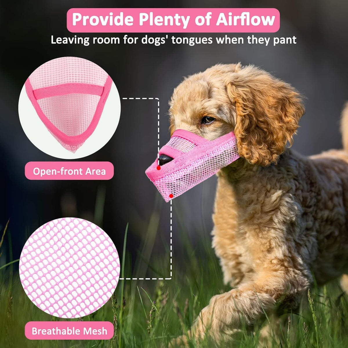 Crazy Felix Nylon Dog Muzzle for Small Medium Large Dogs Dachshund Beagle Poodle Labrador, Air Mesh Breathable and Drinkable Pet Mouth Guard for Anti-Biting Chewing Scavenging(XS, Pink)