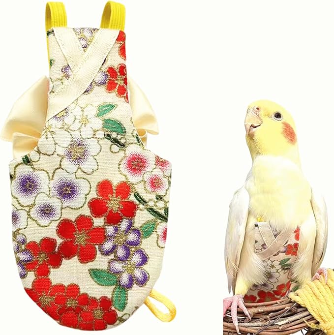 Bird Flight Suits and Diapers - Parrot Flight Suits for Monk Parakeet Parakeets, Cockatiels - Comfortable Parrot Clothes(Yellow,XL)(Almond,Large)