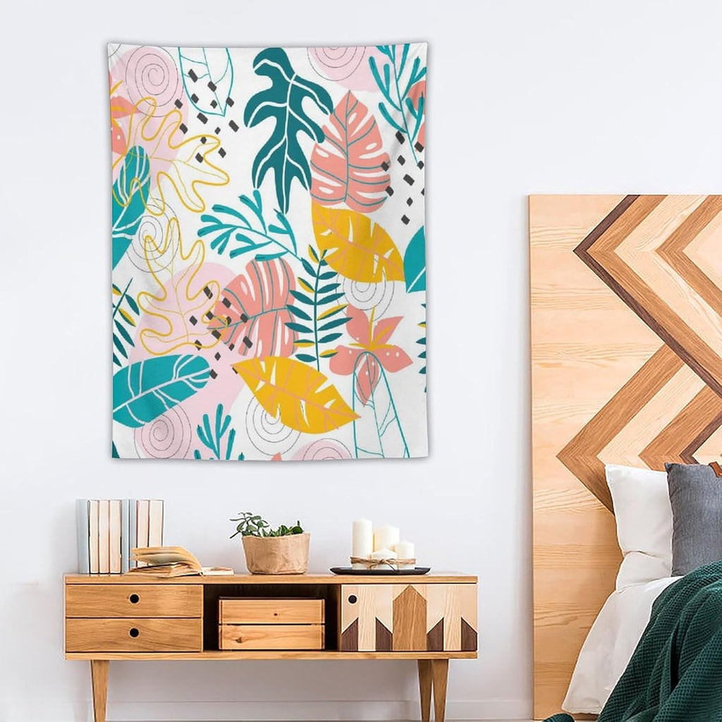 ICMOLYYENLO Tropical Green Leaves Tapestry, Exotic Leaves Beautiful Bedroom Wall Hanging, Floral Poster Blanket for Bedroom Living Room Dormitory Apartment 60x60 Inch