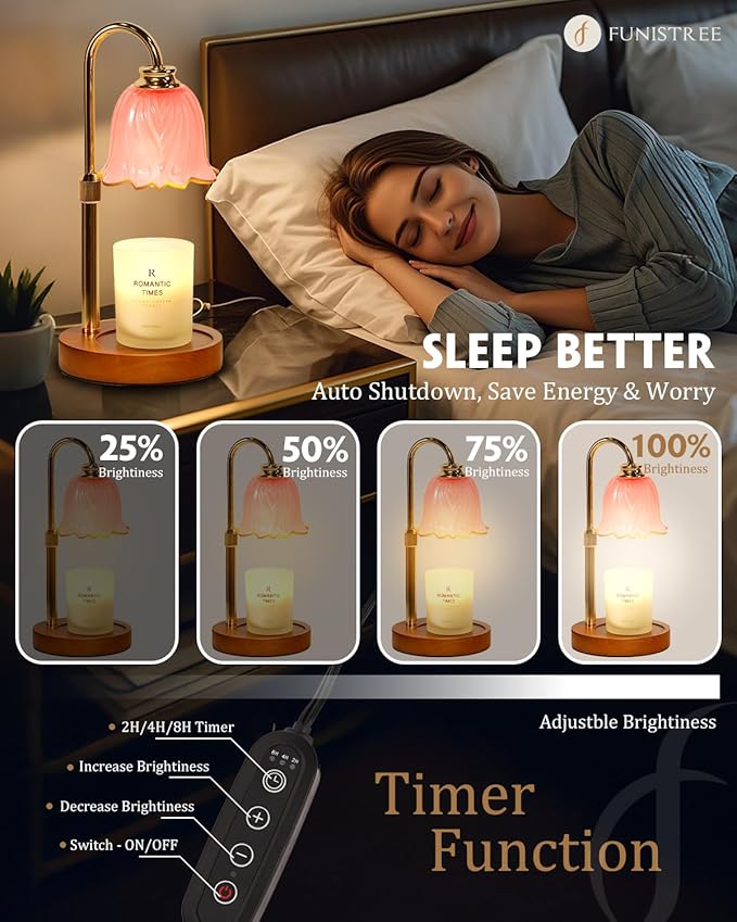 Candle Warmer Lamp, Gold Candle Lamp Warmer with Timer & Dimmer with 2 Bulbs, Birthday Gifts for Mom, Christmas Gifts for Women, New Home Bedroom Decor, Height Adjustable