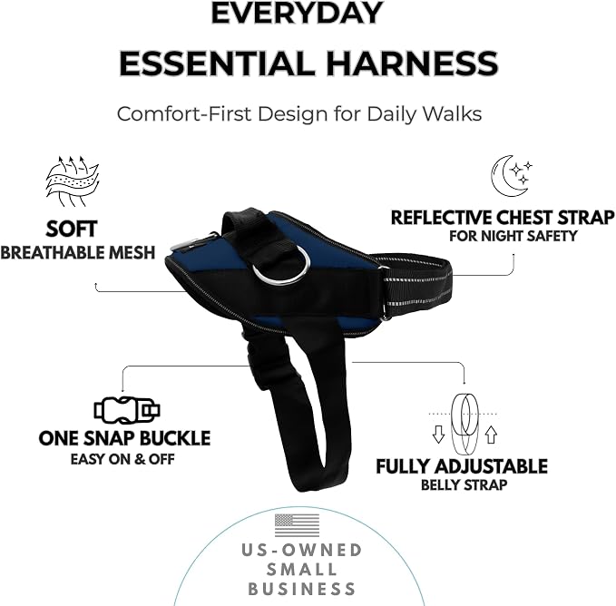 ShawnCo Essential Dog Harness, No-Pull Pet Vest (Pacific Blue,M) | 3 Leash Clips, Easy On, No-Choke, Reflective, Adjustable Fit, Padded Comfort, Control Handle, For Small, Medium & Large Dogs