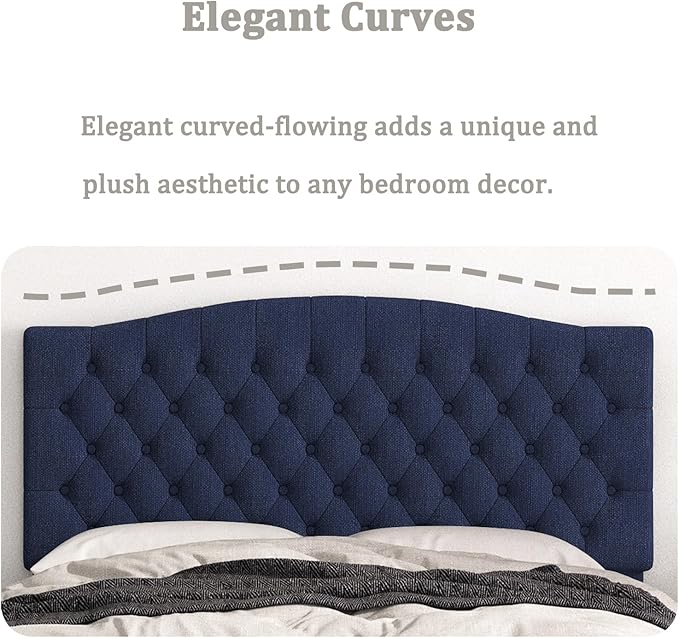 Queen Headboard Only, Upholstered Headboard for Adjustable Bed Linen Tufted Queen/Full Size Wall Mounted Head Board with Solid Wood Legs Head Board, Navy Blue