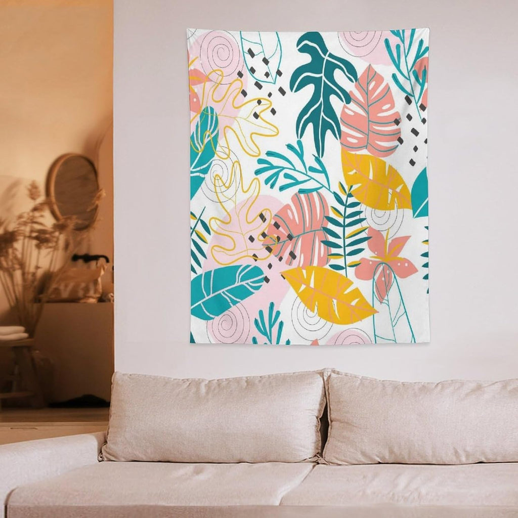 ICMOLYYENLO Tropical Green Leaves Tapestry, Exotic Leaves Beautiful Bedroom Wall Hanging, Floral Poster Blanket for Bedroom Living Room Dormitory Apartment 40x60 Inch