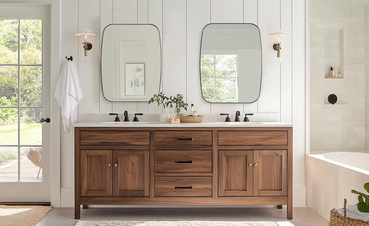 ANDY STAR Brushed Bronze Mirror, 28x36 Inch Stainless Steel Metal Frame Oblong Bathroom Mirror for Vanity, 1’’ Deep Wall Mounted Vertically/Horizontal