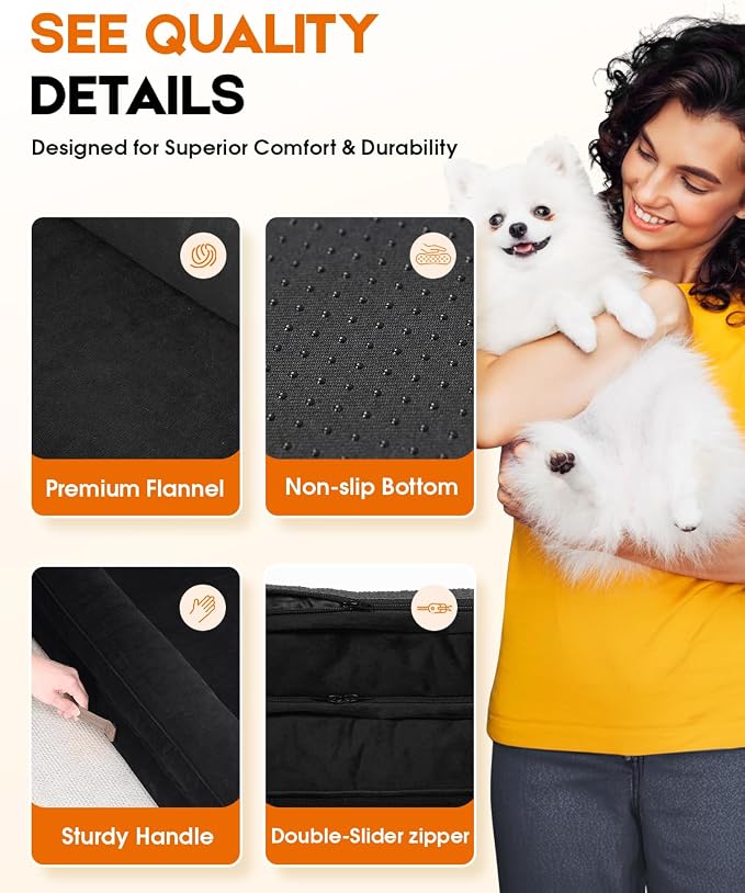 Upvilla Orthopedic Dog Bed, Four-Sided Medium Dog Sofa,Washable Cover Black | Removable Waterproof Dog Bed Cover, Egg-Crate Orthopedic Foam, Built-In Carry Handle, Indoor Small Pet Beds, Cat Beds