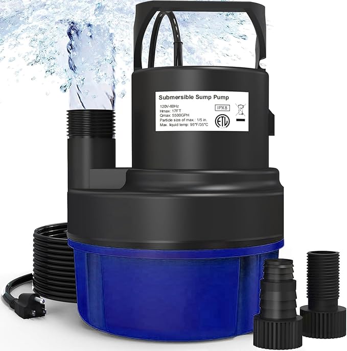 AgiiMan Submersible Water Pump - 1HP 3500GPH Pool Cover Pump for Pool Draining, Pool Cover Pump with 25FT Power Cord for Basements, Pool, Fountains, Hot Tub, Garden, Blue