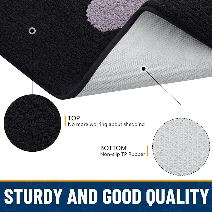 Smiry Dog Door Mat for Muddy Paws, Absorbs Moisture and Dirt, Low-Profile Entryway Mat with Non-Slip Backing, Entry Indoor Outdoor Doormat for Inside Floor (48x30 Inches, Black and Grey, Paw)