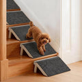 Dog Ramp for Stairs 4 Pack - Adjustable Wooden Stair Wedges for Small Dogs, Foldable Indoor Dog Stair Ramp and Non-Slip Pads for Senior and Short-Legged Pets