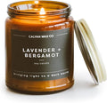 Calyan Wax Co. Lavender & Bergamot Scented Candle - 57 Hour Burn - Luxury Non Toxic Soy Wax Candles - Long Lasting Amber Glass Jar Candle for Home - 7.2oz