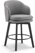 Counter Height Barstools 26 inch Upholstered Swivel Bar Stools with Back and Wood Legs for Kitchen Island,Set of 1,Dark Grey Fabric