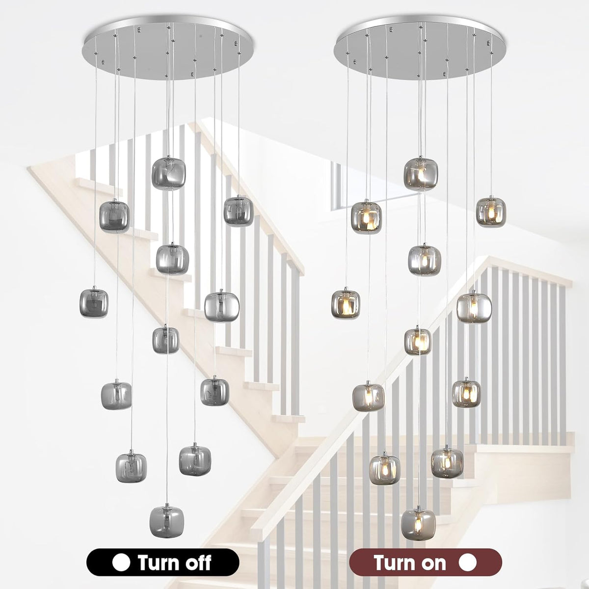 Flush Mount Chandelier,Crystal Pendant Light with 12 G9 LED Bulbs,Chandelier Hanging Flush Mount Lighting Fixtures for Spiral Staircase,Foyer,Entryway,Living Room(12 Lights,3000K)