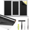 Kromapolis Blackout Window Privacy Film Total Light Blocking Room Darkening Window Covering, Removable Static Cling Frosted Glass Tint, Non-Adhesive, Black 23.6'' x 118.1''