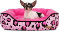 Rectangle Washable Dog Bed for Large, Medium & Small Dogs – Soft Calming Puppy Beds, Durable Warm Pet Sofa with Non-Slip Bottom for Indoor Use.Pink S Size (18.9"x18.9"x6.3")