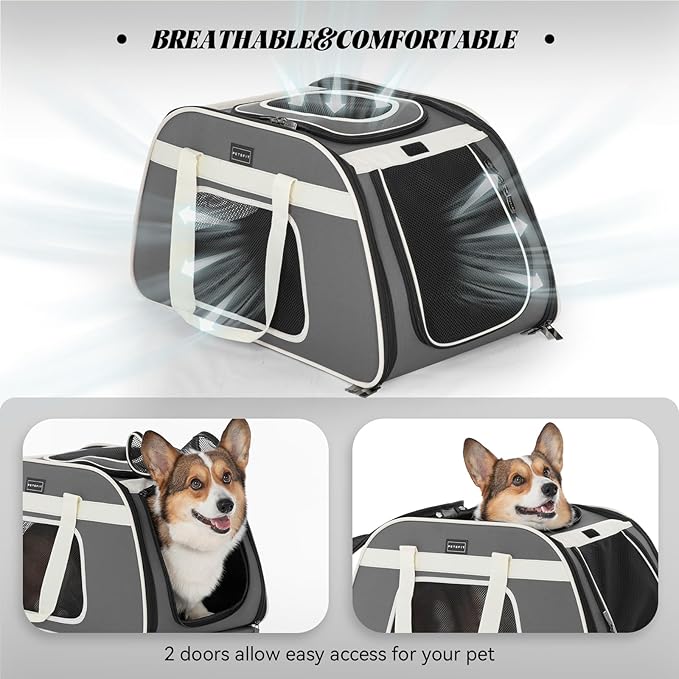 PETSFIT Large Pet Carrier with Wheels Designed for 2 Small Dogs/Multiple Kittens/Medium Dogs with Adjustable Safety Rope & Waterproof Bottom(𝑵𝒐𝒕 𝒂𝒊𝒓𝒍𝒊𝒏𝒆 𝒂𝒑𝒑𝒓𝒐𝒗𝒆𝒅)