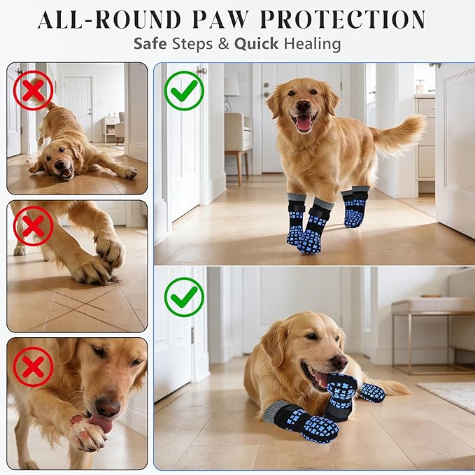Non-Slip Dog Socks for Hardwood Floors Anti Slip Double-Sided Grippy Socks for Senior Dogs to Prevent Licking Paws, Scratching & Hot Pavement Premium Dog Paw Protector with Grippers Black XS