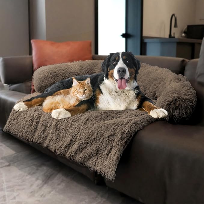 Calming Dogs/Cats Bed Mats, Dog Pad Washable Removable Couch Cover, Plush Long Fur Mat for Pets, Waterproof Lining, Perfect for Small, Medium and Large Dogs and Cats (Desert Brown, 59"x39")