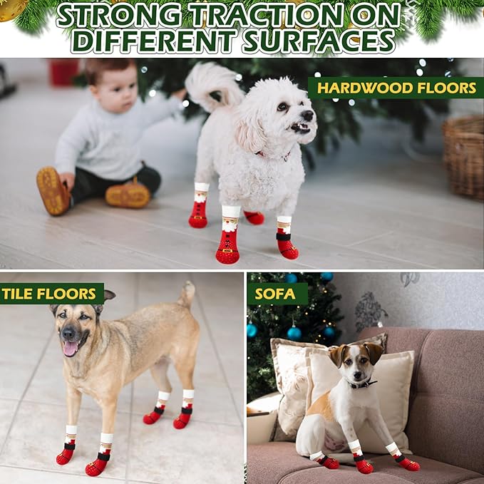 EXPAWLORER Christmas Anti-Slip Soft Dog Socks for Hardwood Floor,Warm Dog Shoes,Paw Protectors for Cold Pavement,Prevent Licking,Traction Control for Small Medium Large Senior Dogs